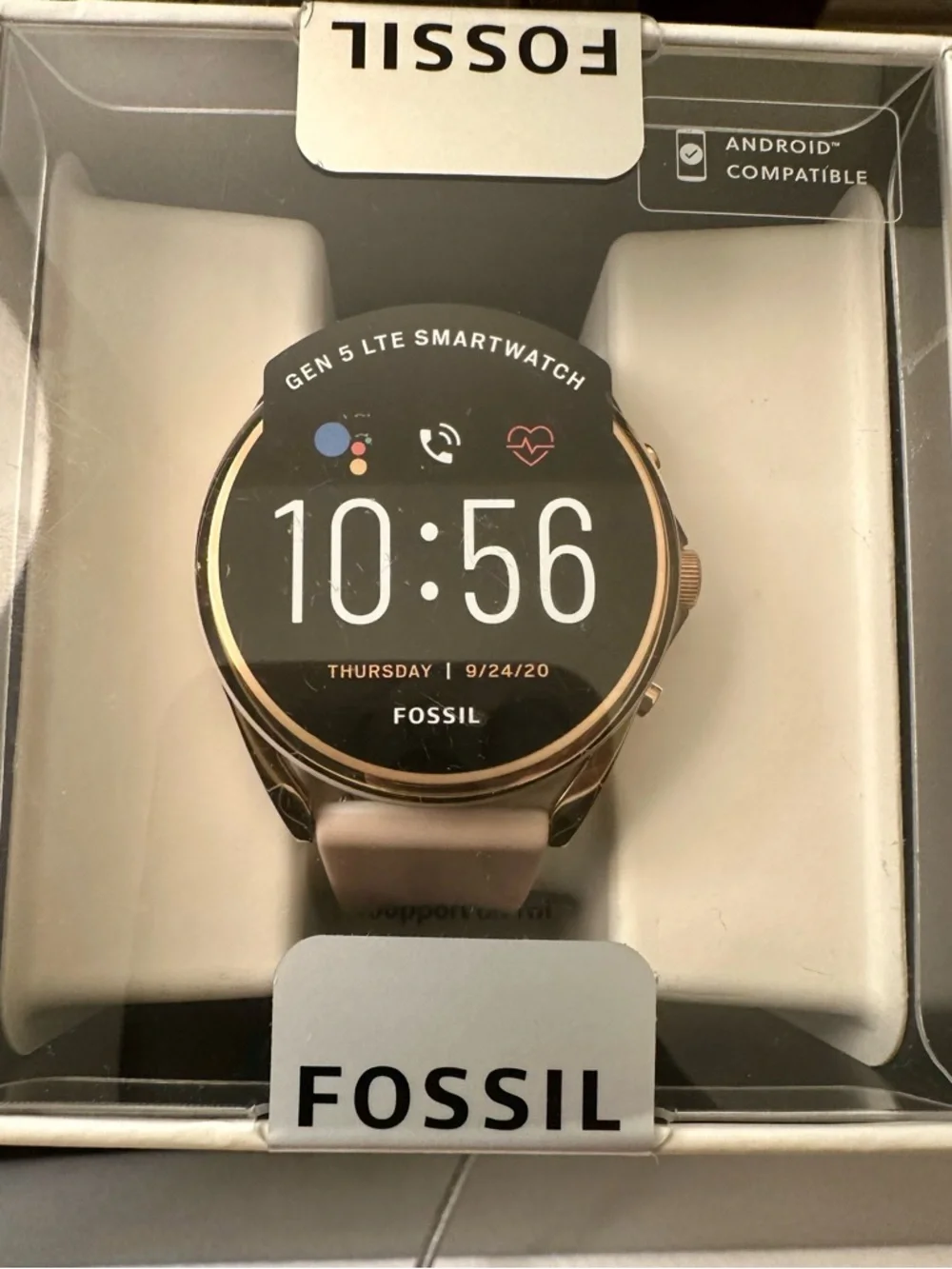 NWT Fossil Gen 5 LTE Rose Gold Smartwatch with Light Pink Strap